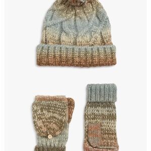 Free People Rainbow Beanie & Pop Top Foldover Mittens Set NWOT! Wool Blend